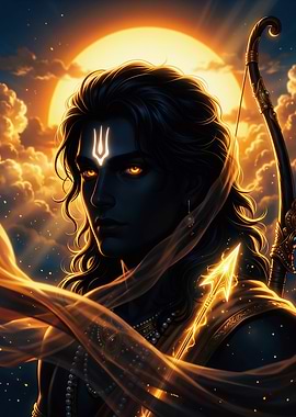 Lord Shri Ram – Divine Golden Portrait | Cinematic Hindu Wall Art