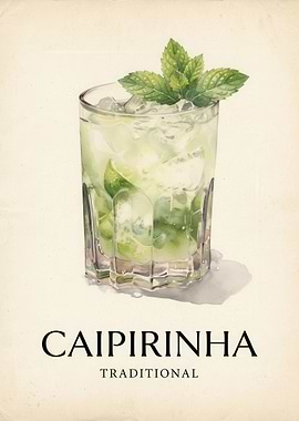 Traditional Caipirinha Cocktail Watercolor Poster