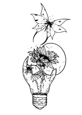 Sunflower in Broken Lightbulb Tattoo Design