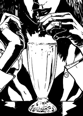 Mia Drinking Milkshake Noir Illustration