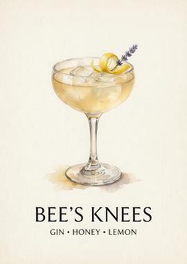 Bee's Knees Cocktail Watercolor Print