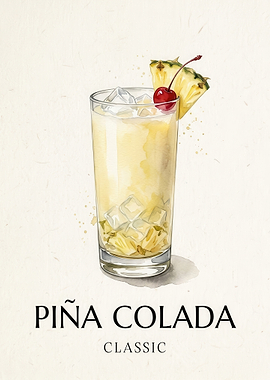 Classic Piña Colada Cocktail Illustration