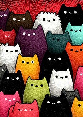 Colorful Crowd of Cute Cats