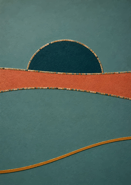 Minimalist Abstract Teal and Orange Landscape