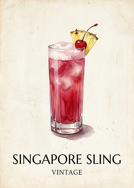 Vintage Singapore Sling Cocktail Poster