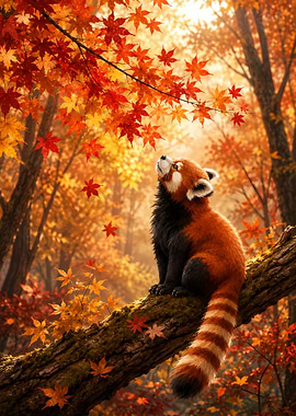 Red Panda in Autumn Forest