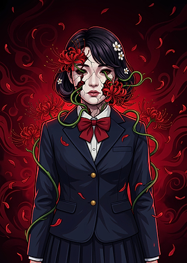 Cracked Schoolgirl with Red Spider Lilies