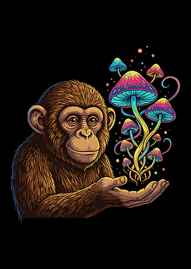 Chimpanzee Holding Psychedelic Mushrooms