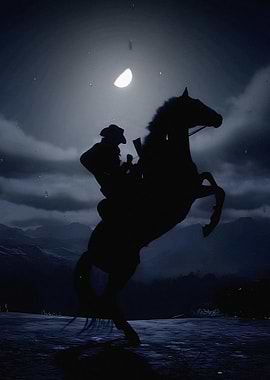 Cowboy Silhouette Under Moonlight