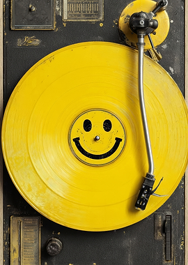 Yellow Smiley Face Vinyl Record Player