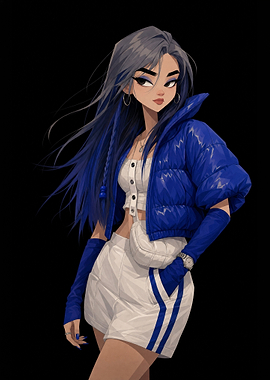 Stylish Girl in Blue Puffer Jacket
