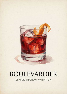 Boulevardier Cocktail Watercolor Print