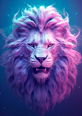 Neon Glowing Lion Portrait