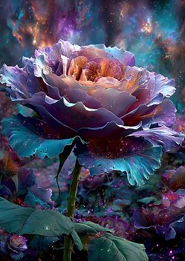 Cosmic Nebula Rose Flower Illustration