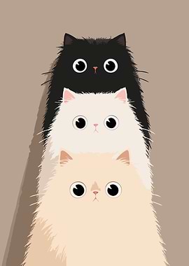 Cute Stacked Kitty Faces Minimalist Art