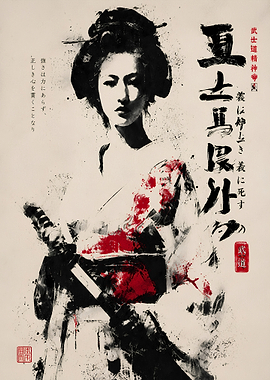 Samurai Woman Ink Wash Painting