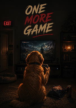 Golden Retriever Gaming at Night