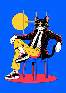 Cool Cat in Suit Illustration