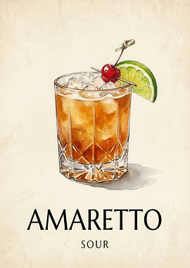 Amaretto Sour Cocktail Watercolor Print
