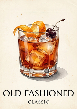 Classic Old Fashioned Cocktail Illustration