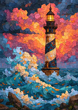Mosaic Lighthouse at Sunset