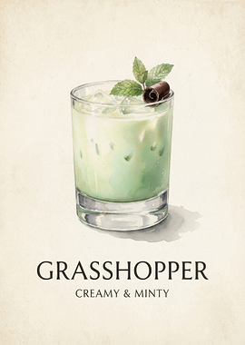 Grasshopper Cocktail Watercolor Art Print