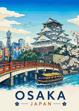 Osaka Japan Travel Poster Illustration