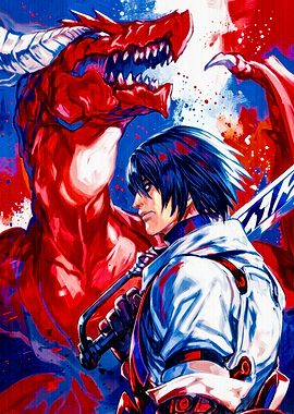 Anime Warrior with Red Dragon