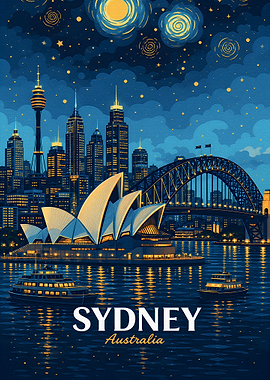Starry Night Sydney Skyline Poster