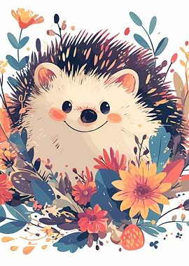 Cute Hedgehog Surrounded by Colorful Flowers