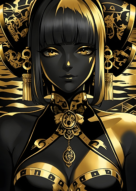 Elegant Black and Gold Anime Portrait