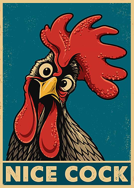 Funny Retro Rooster Poster