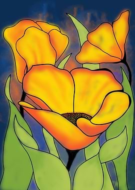 Vibrant Stained Glass Style Poppies