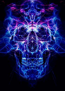Neon Smoke Skull Abstract Art