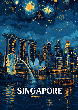 Starry Night Singapore Cityscape Poster