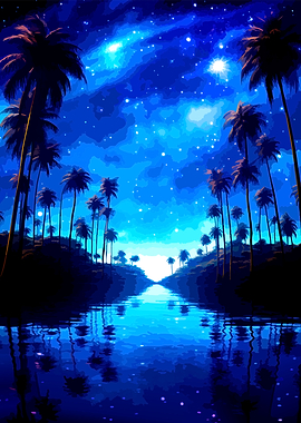 Tropical Night Sky Over Water