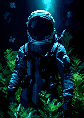 Astronaut in Lush Green Foliage