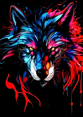 Abstract Neon Wolf Portrait