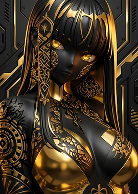 Black and Gold Cybernetic Anime Girl
