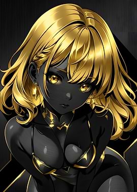 Anime Girl with Black Skin and Gold Hair