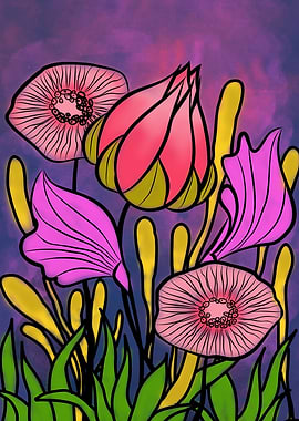 Whimsical Abstract Floral Garden Illustration