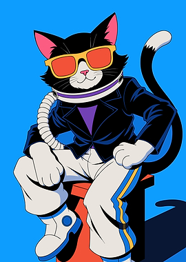 Cool Retro Astronaut Cat Illustration