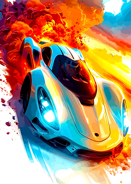 Abstract Supercar Speeding in Flames