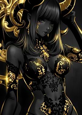 Elegant Black and Gold Demon Girl