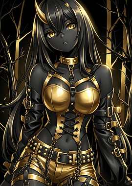 Black and Gold Demon Anime Girl