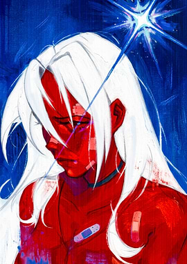 Red-Skinned Character with White Hair