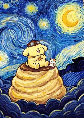 Pompompurin Starry Night Parody Art
