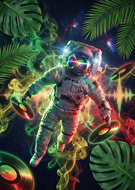 Astronaut DJ in Tropical Space