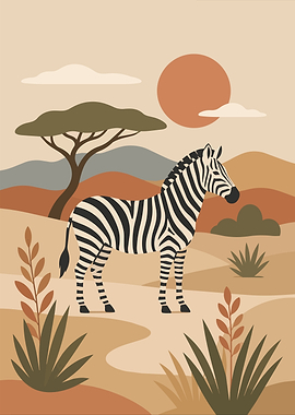 Minimalist Zebra in African Savannah Minimalist Art