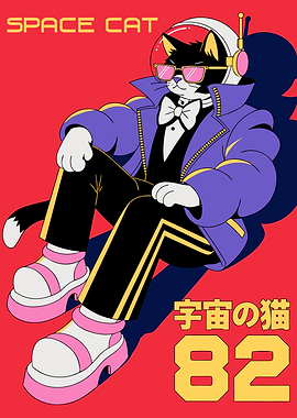 Stylish Space Cat Retro Poster